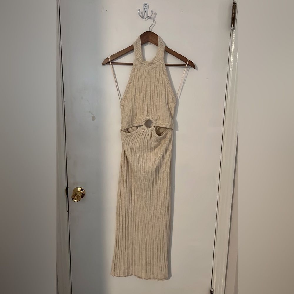 New Boutique Tan Knit Cutout Midi Dress - Picture 2 of 2